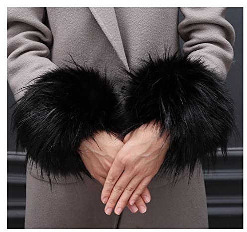 SHTGOI Damen Pelzmanschetten Fell Handgelenk Wärmer Kunstpelz Manschetten Armstulpen Winter Handwärmer Ärmel Plüsch Pulswärmer Fellstulpen Faux Pelz Armstulpen Handschuhe Schwarz 1#