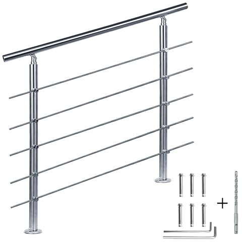 CAVATINY Edelstahl Handlauf Geländer für Treppen Brüstung Balkon mit 5 Querstreben - Innen und Außen Handlauf Geländer Treppengeländer Edelstahl Brüstung Balkon (100CM, 5 Querstreben)