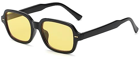 YOJUED Vintage Rechteck Ovale Sonnenbrille Damen Herren Gelb Gradient Brille Retro Tinted Sunglasses UV 400 Schutz (Schwarz/Hellgelb)