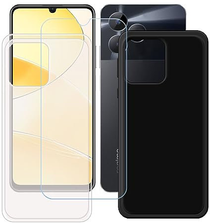 LCEHTOGYE Funda para Realme C51 + Vidrio Templado Película Protectora Pantalla,Translúcido + Negro Carcasa Silicona Gel TPU Suave Protectora Caso Case para Realme C51 (6,74)