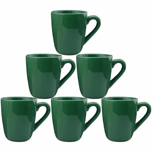 superyes Large Ceramic Mugs-Set of 6, 12oz(360ml) Barrel Tulip Shape for Cappuccino Tea, Latte, Cocoa, Easy-Grip Handle, Dishwasher, Microwave Safe, Green