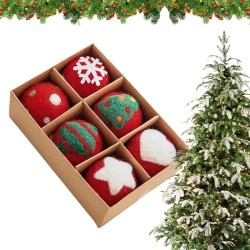 Weihnachtsschmuck Wollknäuel | 6 Stück dekorativer runder Weihnachtskugel-Baumanhänger - 5 cm große Hängedekorationen für Weihnachtsbaum, Neujahrsparty-Dekoration Kasmole