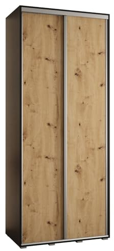 MEBLE KRYSPOL Davos 1 100 Schlafzimmerschrank mit Zwei Schiebetüren - Moderner Kleiderschrank mit Kleiderstange und Regalen - 235,2x100x45 cm - Schwarz Artisan Silber