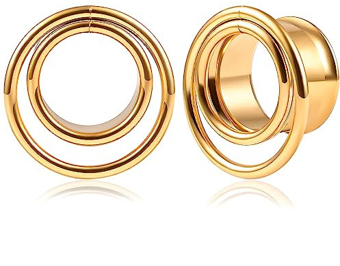 Vankula Ohr Flesh Tunnel Double Flared Plug Spule Edelstahl für Gestreckte Expander Ohrpiercing 12mm(1/2) Gold