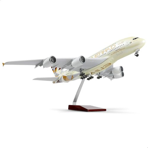 QIYUMOKE 1/160 Airbus A380 Etihad grande aeroplano diecast kit con stand | Sky Jumbo Display da collezione modello di aereo per l'aviazione regalo appassionato (46 cm)