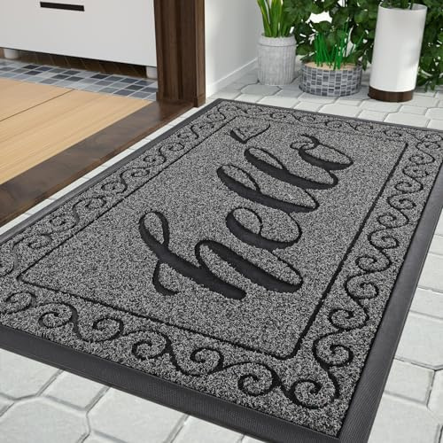 Yimobra Fußmatte Außen, Waschbar Fussmatte Aussen, Wetterfest & rutschfest - Schmutzfangmatte für Eingang, Flur, Garten, 75 x 43 cm, Schwarz Grau