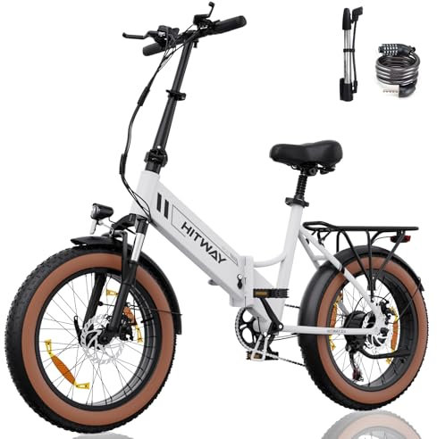 HITWAY Vélo Électrique 20 * 4,0 Pouces Vélo Pliable, VTT Ville, Vélo à Assistance Électrique, Batterie au Lithium 48V 10,4AH, 7 Vitesses Max 25KM/H, Autonomie 35-90KM, Moteur 250W pour Adultes