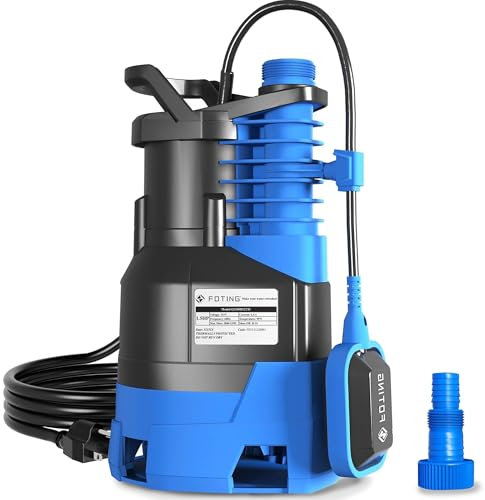 Automatic 1.5 HP Sump Pump Submersible with Float Switch, 5000 GPH Clean & Dirty Water Submersible Pump, Submersible Water Pump for Pool Draining Hot Tub Garden Basement