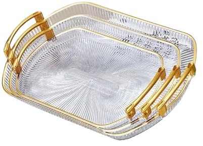 Sets of 3 Multifunction Snack Serving Rectangle Tray Dry Fruits Decorative Tea With Handles Appetizer Dessert Party Breakfast