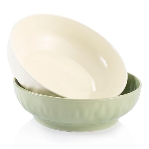 Large Serving Bowls, 1700ml Salad Bowls, 22.5cm Ceramic Fruit Bowl Set of 2, Serving Dishes for Entertaining, Decorative Mixing Bowl for Pasta, Pho, Soup, Ramen, Microwave & Dishwasher Safe