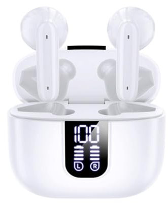 URIZONS ENC Noise Reduction Bluetooth In-Ear Kopfhörer – Wireless Ohrhörer In Ear Earbuds kabellose Kopfhorer für Sportreisen mit USB C Ladekabel und Power Display – Weiß