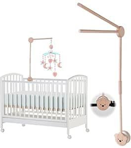 Soporte móvil para bebé, diseño de oso de madera para cuna, soporte móvil de madera, soporte móvil, soporte para bebé, barra de suspensión, campanas de cama y juguetes (sin campanas de cama y sin