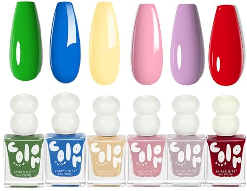 Nail Polish Set, Summer Color Nail Varnish, Quick Dry & Long Lasting Nail Polish Green, Red, Blue, Yellow, Pink, Purple Nail Varnish Set, Non Toxic Nail Lacquer for Women Teens Girl Manicure Gift Set