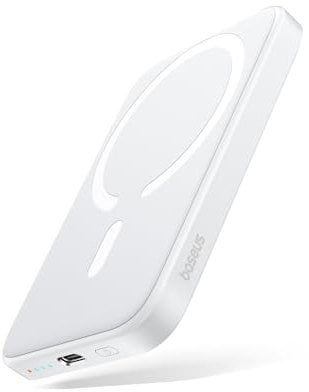 Baseus Magsafe Power Bank, Magnetische Powerbank für iPhone 15-12 Serie, Wireless Powerbank USB-C Schnellaufladung, Mini Power Bank 6000mAh PD 20W, Externe Batterie, Klein Aber Leistungsstark, Weiß