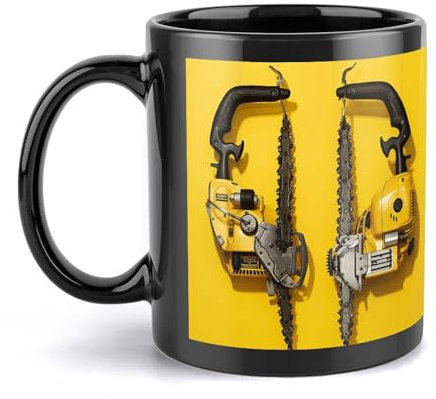 NTVOWPZO Coffee Mugs Large Porcelain Mug Yellow Two Chainsaws Ceramic Steeping Mug with Handle Porcelain Coffee Cups Funny Mug Tea Cups with Handle for Men Women