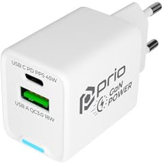 prio® GaN 45W USB C Schnellladegerät | 1x USB C + 1x USB A | 2-Port Ladegerät für Tablet, Smartphone & Laptop | kompakt & sicher | weiß