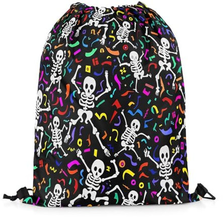 Homewish Zucker Schädel Kordelzug Taschen Gotische Skelett Knochen Kordelzug Rucksack, Bunte Band Cinch Tasche Glückliche Halloween String Rucksack Hippie Spooky Reversible Kordelzug Zurück Tasche