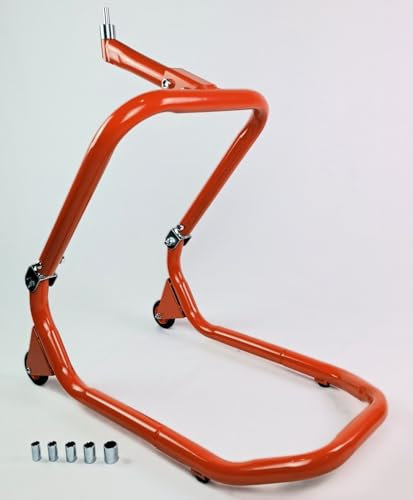 Cavalletto Supporto per moto professionale per asse anteriore con 6 attacchi a mozzo reggisella regolabile da 730 a 930 mm di altezza.