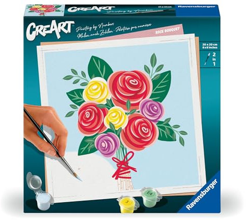 Ravensburger – CreArt 20x20 cm – Adulte – Peinture par numéros – Bouquet de Roses – Loisir créatif – 25520