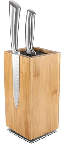 Polegas Magnetic Knife Block, 360° Rotatable Magnet Knife Holder Without Knives, Wooden Kitchen Knife Block for Knives, Scissors and Kitchen Cutlery, Knife Organizer with Non-Slip Base