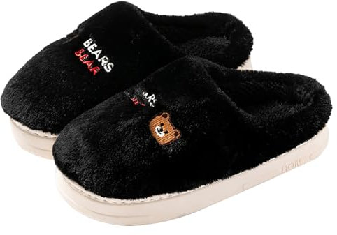 Pantuflas suaves para mujer, de espuma viscoelástica, térmicas, esponjosas, para hombre, para parejas, de algodón, ligeras, cálidas, para Navidad, animales, para microondas, para mujer, Black, 41 EU