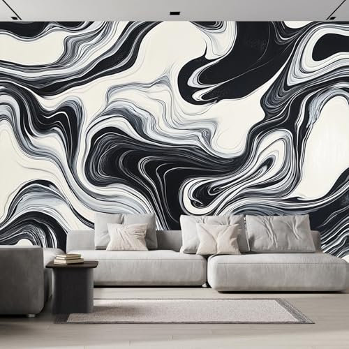 Wirbel Marmor Tapete Wandbild 3D Fototapete Schwarz-Weißes Graffiti Einfacher Marmor Wandtapete Foto für Modernes Design der Fernseh Hintergrund Wand-Kunst-Deko 150×105 cm