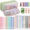 COZCLAM 32pcs Schulsachen Aesthetic mit Grun Mäppchen, 12 Textmarker Pastell, 5 Schwarze Gelstifte, 6 Farbstifte, 5 Lesezeichen und Haftnotizen, Aesthetic School Stuff Clean Girl Schule Zubehör