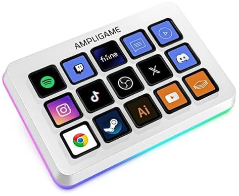 FIFINE AmpliGame Gaming Controller con 15 scorciatoie per OBS Streaming Studio con tasti macro, azioni trigger, controller RGB per PC Media per la creazione di contenuti/Office Work-D6 bianco