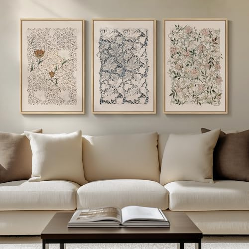 Framed William Morris Boho Floral Canvas Wall Art for Living Room, 16x24 In