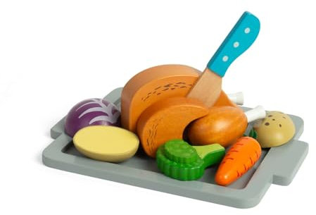 Bigjigs Toys Service de table à rôtir – 12 pièces en bois pour enfants, ensembles de cuisine et accessoires, jeu de rôle pour tout-petits, cadeaux de cuisine pour enfants, à partir de 18 mois