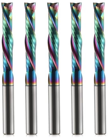 Trvoxviq 5-Pack Holzbearbeitung Fräser, DLC Beschichtung, UP/Down Cut 2-Flöten Spiralkarbid Fräswerkzeug CNC-Fräser Kompression Holz End Mill Cutter Bits, 4mm Schaft, 4mm Schneiddurchmesser, 22mm CEL