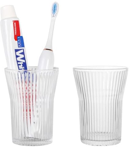 Tonxus Toothbrush Holders for Bathrooms,2pcs Glass Toothbrush Holder, 10 oz Mouthwash Cup and Tumbler Set, Bathroom Cups Storage Organizer for Tooth Brush, Toothpaste, Bathroom Accessories (Clear)
