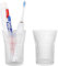 Tonxus Toothbrush Holders for Bathrooms,2pcs Glass Toothbrush Holder, 10 oz Mouthwash Cup and Tumbler Set, Bathroom Cups Storage Organizer for Tooth Brush, Toothpaste, Bathroom Accessories (Clear)