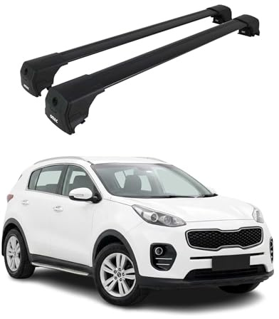 OMAC Aluminium Dachträger Querträger für Kia Sportage mk4 QL 2017-2022 – City Crash – ISO/PAS 11154:2006 – Abschließbar – Max. 75 kg – 2 Stangen Schwarz