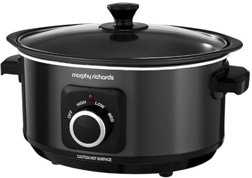 Mourphyy Rechords 3.5L Sear & Stew Slow Cooker - Shatter Resistant, 3 Heat Settings, Hob Proof, Easy Clean, 163W, Perfect for Stews, Soups, and Roasts
