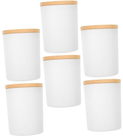 Sewroro 6juegos Copas De Vidrio Para Velas Tarros Con Tapa De Bambú Soporte Para Velas Decoración Moderna
