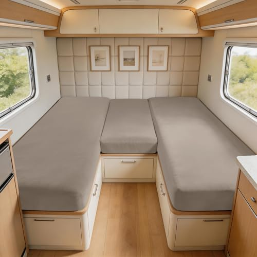 UNBBRRL Wohnwagen Spannbettlaken 90x200cm-100x210cm Dreiteiliger Anzug,wohnmobil Stretch Samt Spannbettuch Für RV/Schlafsaal/Reisen/Einzelzimmer Mit 6 Bändern (Khaki,Pack of 3)