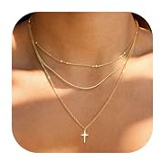 Chriscoco 3Pcs Kette Gold Damen Layering Halskette Damen 14K Vergoldete Ketten Set Wasserfest Kette Silber Goldkette Silberkette Mit CZ Herz Kreuz Anhänger Für Frauen