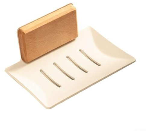 Seifenschale für Badezimmer, Wandmontage, Walnussholz, ohne Bohren, Naturholz, stilvoll und funktional für andere Badezimmer (A Holz + Weiß)