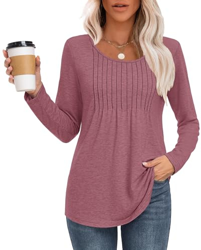 MOLERANI t Shirt Femme décontractés T-Shirt Col Rond Chemise à Manches Longues plissé T-Shirt Confort Amples Top