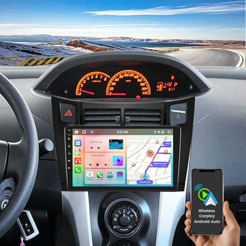 Hikity 4+64G Autoradio per Toyota Yaris 2006-2011 con CarPlay Android Auto | 9 pollici Radio Android 15 con Bluetooth GPS WiFi DSP SWC USB USB Type-C vivavoce 8-Core microfono