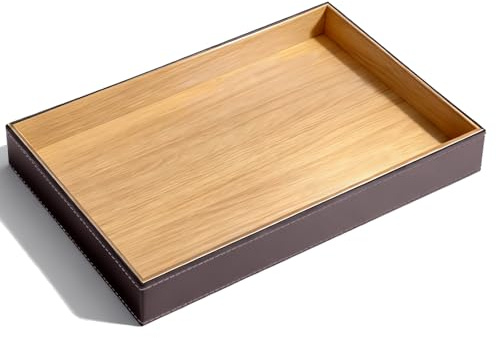 Klyrith Taschenleerer, Kunstleder Aufbewahrung Tablett Organizer (30x20x4 cm), Büro Schublade Schreibtisch Aufbewahrungsbox, Nachttisch Ablageschale Valet Tray für Telefon, Schmuck, Schlüssel, Braun