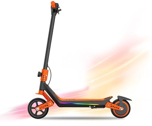 Elektroroller für Kinder (6-12 Jahre) • Bis 16 km/h & 10 km Reichweite • Faltbar E Roller Kinder • Doppelte Stoßdämpfer & E-ABS • Mit LED-Anzeige & Bunten Lichtern • E Scooter Kinder (Orange)