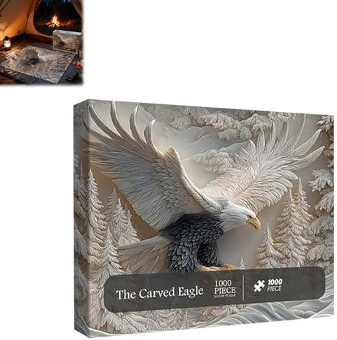 The Carved Eagle Jigsaw Puzzle 1000 Pieces Majestic Weißkopfseeadler Puzzlespiel, herausforderndes und künstlerisches geschnitztes Wald-Design-Puzzle-Spiel für Familienaktivität & Heimwanddekoration