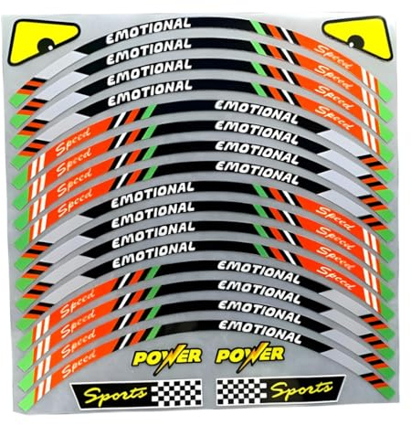 Set 2 Räder, -16 Stück DIN 12899/ASTM D4956 Felgenrandaufkleber Motorrad 17 Zoll Felgen Felgenaufkleber Rad Wasserfest UV-beständig Hochwertige Vinyl Folie Sticker Sport Design (Orange)