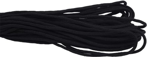 Funien Paracord mit 2 Mm Durchmesser, 15 M, 31 M, 100 M, Schwarzes Kletterseil mit Haken, Feuerstein-Starter, Angelschnur Zum Camping, Binden, Basteln (Schwarz)