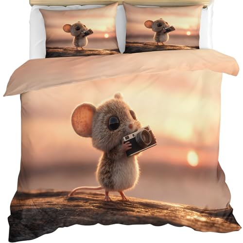 Bettwäsche-Set mit niedlicher Maus, King-Size-Cartoon-Maus, 3D-Tier-Bettwäsche-Set, Wildtier-Bettbezug mit Reißverschlüssen für Schlafzimmer