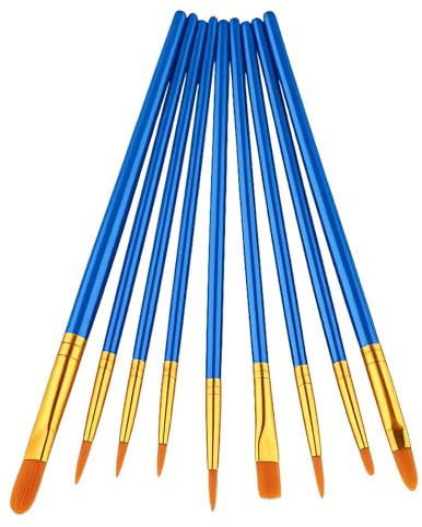 10-Piece Nylon Hair Paint Brush Set, Art Flat Brushes for Face Nail Art, Kids Painting with Watercolor Oil Acrylic, Decorations Models Figurines - Deep Blue