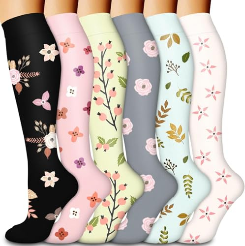 Kompressionsstrümpfe für Damen und Herren 6-Pack Kupfer Kompressionssocken Zirkulation-beste Unterstützung für Medizin, Laufen, Krankenpflege, Athletik (C-Assorted-01, L-XL)