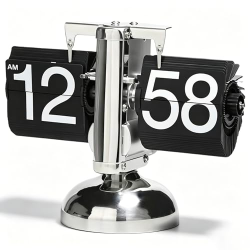 ADEMOKE Digitale Klappuhr,Retro-Flip-Uhr,Flip-Schreibtischuhr,Flip-Uhr Retro,Schreibtischuhr Vintage Design Für Büro,Wohnzimmer,Dekoration,Arbeitszimmer,Batteriebetriebene,Schwarz